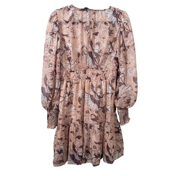 Anthropologie O.P.T Floral Birds Boho Prairie Dress SZ S Cream Brown Fall - Picture 4 of 11